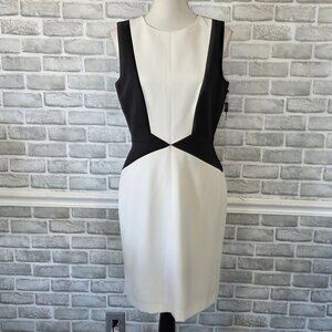 Tahari Colorblock Stretch Ponte Dress NEW 6 Structured Career Classic Black Whit
